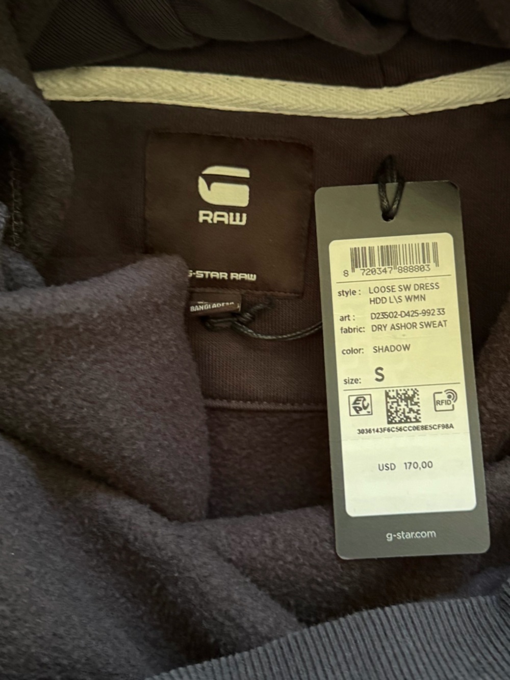 G-Star Hooded Sweat Dress Loose  “shadow”  NWT pockets Hood Streetwear Beach - Picture 13 of 15